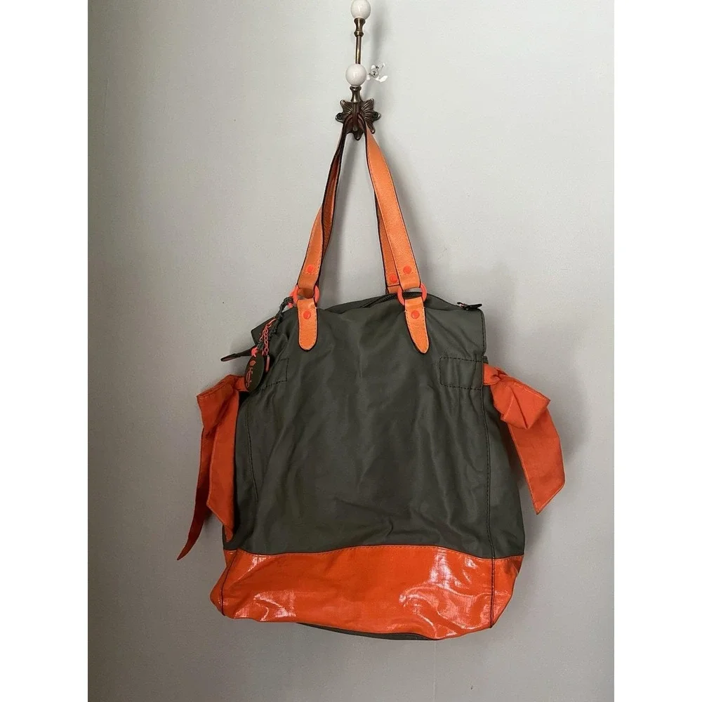 Vintage Juicy Couture Neon Orange & Olive Green Oversized Tote Bag Bows